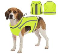 KONVINIT Gilet de sécurité réfléchissant pour Chien, léger et Hydrofuge | avec trou pour laisse au cou, fermeture velcro,ajustable,6 tailles, haute visibilité jaune fluo pour promenades nocturnes,XL