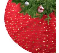 KONVINIT Jupe de Sapin de Noël Rouge avec Étoiles d'or Dessous de Sapin, | broderie flocon, jupe de sapin de noël peluche, tapis de sapin Couvre-Pied pour Décorations de Maison de Vacances