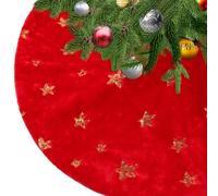 KONVINIT Jupe de Sapin de Noël Rouge Jupes d'arbre De Noël De Luxe XmasTree Jupe Christmas Tree Skirt Deco Pied Sapin Noel Doux et Chaud Paillettes avec étoiles,78cm/90cm/122cm