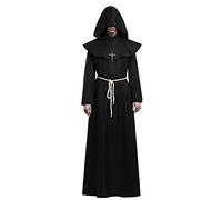 KONVINIT Prêtre Peignoir Frère Médiéval Capot Encapuchonné Moine Costume Renaissance Robe de prêtre avec capuche Halloween Costume pour Adultes