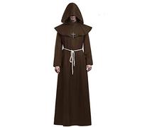 KONVINIT Prêtre Peignoir Frère Médiéval Capot Encapuchonné Moine Costume Renaissance Robe de prêtre avec capuche Halloween Costume pour Adultes