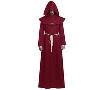KONVINIT Prêtre Peignoir Frère Médiéval Capot Encapuchonné Moine Costume Renaissance Robe de prêtre avec capuche Halloween Costume pour Adultes rouge M