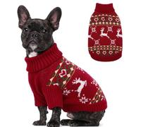 KONVINIT Pull Chien Grande Taille Noel Jacquard Col Roulé Manches Courtes | Plus Chaud épaississement Pull jacquard noel serré；col roulé doux；westie；fête de noel；manches courtes ; vetement chien noel
