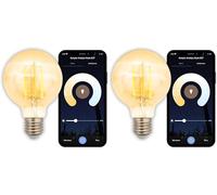 Konyks Ampoule connectée Antalya Style G80 Ampoule E27 déco Ambrée- Blanc réglable- Wi-Fi+ Bluetooth - 7W (Lot de 2)