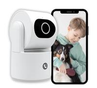 Konyks Camini Care 2 - Caméra de Surveillance intérieure WiFi, 3MP, Bouton d'appel vidéo et Sirène intégrée, Notifications Smartphone, Détection de Mouvement et Bruit | Compatible Google Home et Alexa