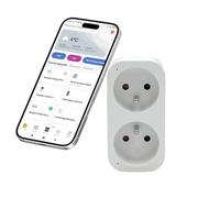 Konyks Priska Duo FR prise double Wi-Fi + BT, contrôle ON/OFF à distance, suivi de la consommation des 2 appareils simultanément, compatible Smartlife et Tuya, Amazon Alexa et Google Home