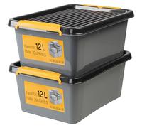 KONZEPT Boîte de rangement 12L avec couvercle, lot de 2 boîtes de rangement pour cave, atelier, garage, boîtes empilables en différentes tailles