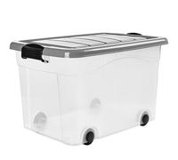 KONZEPT Boîte de rangement 40 l avec couvercle et roulettes de qualité supérieure, sans BPA, empilable, fermetures solides, transparente, pour la maison et le bureau