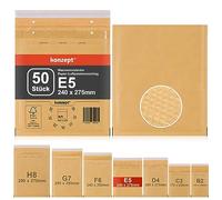 KONZEPT Ensemble de Enveloppes à Bulles 50 pièces, Pochettes matelassées pour lettres, documents, CD, photos, clé USB, livres, vêtements, électronique, bijoux, autocollant, formats DIN E5
