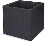 KONZEPT Grand pot de fleurs sur roulettes, en matériau 100 % recyclé, 30 x 30 x 30 cm, pour l'intérieur et l'extérieur, carré, noir, aspect béton, mobile, idéal pour le jardin, la terrasse, le balcon