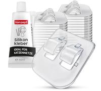 KONZEPT Lot de 100 crochets adhésifs pour fixation filet pour chat sur le balcon, avec colle de montage de 60 ml, extra forts - Transparents, petits, sans perçage, résistants aux intempéries, adaptés