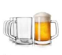 KONZEPT Lot de 4 chopes à bière en verre de 0,5 l avec anse, parfaites pour la maison, les restaurants et les jardins à bière, passent au lave-vaisselle