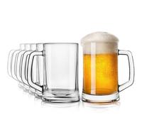 KONZEPT Lot de 6 chopes à bière en verre de 0,5 l avec anse, parfaites pour la maison, les restaurants et les jardins à bière, passent au lave-vaisselle