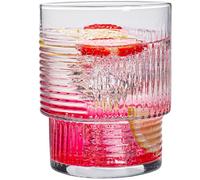 KONZEPT Lot de 6 verres striés transparents de 320 ml, idéaux pour le café glacé, les cocktails, les jus, passent au lave-vaisselle