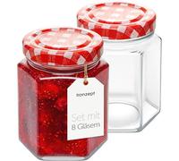 KONZEPT Lot de 8 bocaux en verre avec couvercle à visser - 200 ml - Petits pots à confiture Twist-Off Ø 58 mm - Hermétiques et passent au lave-vaisselle - Pour conserves, confitures, miel et desserts