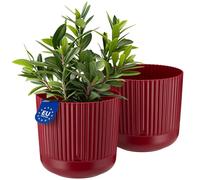 KONZEPT Pot de Fleurs avec Soucoupe, 16 cm de diamètre, Cache-Pot en Anthracite/Beige/Blanc/Rouge vin, 2,4 L, Pot de Plantes cannelé en Plastique (2, Bordeaux)