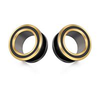 KOOBODY Lot de 2 écarteurs d'oreille à vis en acier inoxydable 316L bicolore Calibre 0G-1"