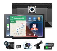 KooDux Autoradio Portable 9 Pouces, écran Carplay Android Auto sans Fil avec caméra embarquée 4K, caméra 1080P, Navigation GPS, Commande vocale, équipé d'une Carte TF 64 Go, caméra arrière AHD
