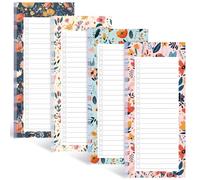 Koogel Lot de 4 blocs-notes magnétiques pour réfrigérateur, motif floral, pour liste de courses, listes de choses à faire, 50 feuilles