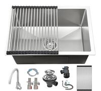 KOOGIMDDR 304SUS Évier inox brossé 55x40 cm - Set encastrable avec robinet assorti, siphon, trop-plein et égouttoir en rouleau - pour camping-car, appartement, food truck, rénovation cuisine