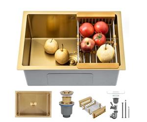 KOOGIMDDR 55 × 40 cm Or Évier de Préparation Mini Trompette Acier inoxydable Multifonctionnel Cuisine Essential Simple Vasque Lavabo avec drainage doré et composants de montage, avec panier de vidage