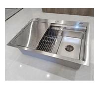 KOOGIMDDR Évier de cuisine, noir, 70 x 50 cm, en acier inoxydable 304SUS, 1 bac encastrable, rectangulaire, avec égouttoir, bonde et kit de trop-plein pour la sous-structure et l'embout