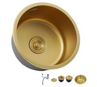 KOOGIMDDR Évier de cuisine rond 32 cm doré - Mini évier encastrable en acier inoxydable avec bonde dorée et siphon inclus - pour petite cuisine, camping-car, bureau, food truck - Cuve unique design