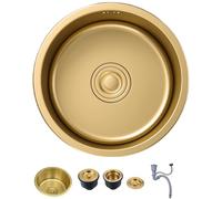KOOGIMDDR Évier rond doré 40 cm - Petit évier encastrable camping-car et petite cuisine en acier inoxydable doré avec bonde et siphon inclus - pour food truck, bureau, vanité - Cuve unique design