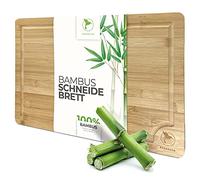 Koogreen Planche à découper en bambou massif avec rigole à jus I 45 x 30 x 2 cm Planche à découper XXL I Planche à découper en bois antibactérienne I Planche à découper indéformable I Planche à