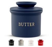 KooK Beurrier français en céramique à laisser sur le comptoir avec ligne d'eau, beurre doux à tartiner, décoration d'intérieur et de cuisine, parfait pour (bleu marine)