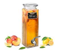 Kook Distributeur de boissons, 2,3 l, distributeur d'eau de comptoir, distributeur de boissons en verre, avec robinet étanche, bocal rectangulaire transparent, rangement pour fête, réfrigérateur, eau