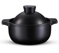 Kook Dolsot KM1DP88B Ensemble de casseroles en grès coréen avec couvercle pour la cuisson du bibimbap, du kimchi, des soupes et des ragoûts, passe au four et au lave-vaisselle, noir, 2 l