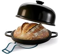 Kook Four à pain, poêle à levain avec couvercle et poignées, poêle en fonte émaillée et couvercle en céramique, pour la cuisson, la cuisson, le rôti, noir