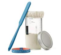 Kook Kit de démarrage au levain, avec bocal en verre, bande d'alimentation marquée par la date, capuchon en métal, thermomètre, spatule grattoir en silicone, couvercle en tissu et guide, 700 ml