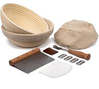 Kook Kit de levain, pain au levain, 2 paniers en rotin de 22,9 cm, 2 couvercles de panier, grattoir en métal, grattoir en plastique, lame, 5 lames et étui, kit de cuisson, bols à pâte, forme ronde