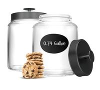 KooK Lot de 2 boîtes de cuisine en verre pour garde-manger, pots d'apothicaire de salle de bain, couvercles en fer blanc, organiseurs de comptoir, noir