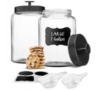 KooK Lot de 2 boîtes de rangement en verre avec couvercles - Bocaux en verre avec couvercle - 3,8 l - Boîte en verre pour le rangement du linge et de la cuisine (circulaire, noir)