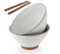 KooK Lot de 2 bols à ramen authentiques avec baguettes - Bol à ramen japonais Pho pour riz, udon - Passe au micro-ondes et au lave-vaisselle - 1 020,6 g - Blanc nuageux
