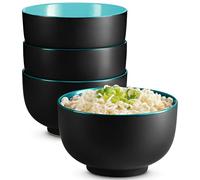 KooK Lot de 4 bols à ramen japonais - Grand bol à soupe en céramique - Grande capacité - Pour ramen, Pho, Udon, Soba, micro-ondes et lave-vaisselle - 1000 ml - Noir/bleu sarcelle