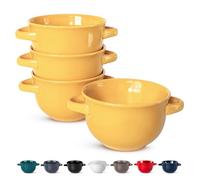 KooK Lot de 4 bols à soupe, à l'oignon français, à soupe, passent au four, tasses à soupe, bols en céramique, lave-vaisselle, micro-ondes, 532 ml (jaune)