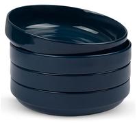 KooK Lot de 4 grands bols à pâtes en céramique, passent au micro-ondes et au lave-vaisselle, parfaits pour les soupes et les salades, bols de service peu profonds, porcelaine brillante, 1,3 l, bleu