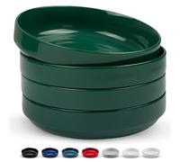 KooK Lot de 4 grands bols à pâtes en céramique, passent au micro-ondes et au lave-vaisselle, parfaits pour les soupes et les salades, bols de service peu profonds, porcelaine brillante, 1,3 l, vert