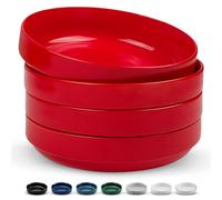 KooK Lot de 4 grands bols à pâtes en céramique, passent au micro-ondes et au lave-vaisselle, parfaits pour les soupes et les salades, bols de service peu profonds, porcelaine brillante, 1,3 l, rouge
