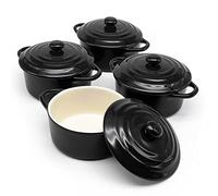 Kook Lot de 4 mini cocottes en céramique avec couvercles et poignées - Passe au four, au micro-ondes et au lave-vaisselle - En grès - 340,2 g (noir)