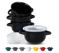 Kook Lot de 4 pots à soupe à l'oignon français avec poignées, bols en céramique, pour riz, dessert, pâtes, lave-vaisselle, micro-ondes, four et grill, 510,3 g (noir)