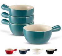 KooK Lot de 4 pots à soupe à l'oignon français empilables avec poignées, passent au four, au micro-ondes et au lave-vaisselle, pour céréales, soupes, cocottes - avec poignée - 700 ml - Bleu sarcelle