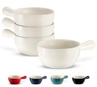 Kook Lot de 4 pots à soupe à l'oignon français empilables en céramique avec poignées, passent au four, au micro-ondes et au lave-vaisselle, pour céréales, soupes, cocottes, avec poignée, en grès, 710