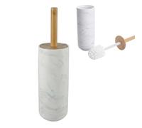 Kook Time Brosse WC avec Support - Balayette de Toilette en Polyrésine Effet Marbre Blanc et Bambou - Design Fermé, Discret et Stable - Tête Remplaçable