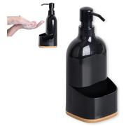 KOOK TIME Distributeur de Liquide Vaisselle avec Porte-Éponge pour Cuisine - Distributeur de Savon Liquide pour Les Mains - Porte Savon Cuisine en Plastique - Noir - 9.5X9.5X22 cm