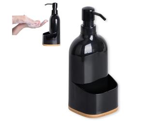 KOOK TIME Distributeur de Liquide Vaisselle avec Porte-Éponge pour Cuisine - Distributeur de Savon Liquide pour Les Mains - Porte Savon Cuisine en Plastique - Noir - 9.5X9.5X22 cm